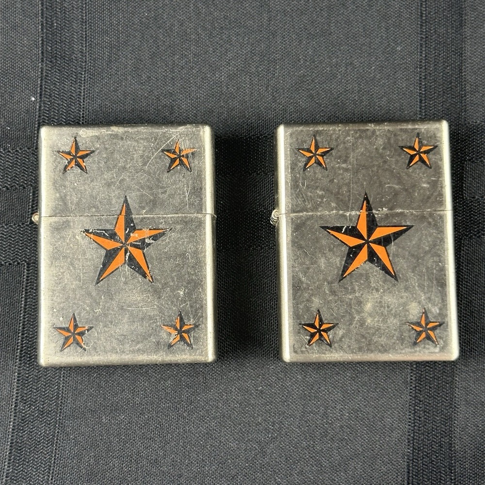 2 Stainless Marlboro 2007 Limited Edition Lighter, 5 Black & Orange Stars Zippo